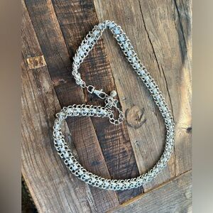 Elegant Silver Chain belt woven material